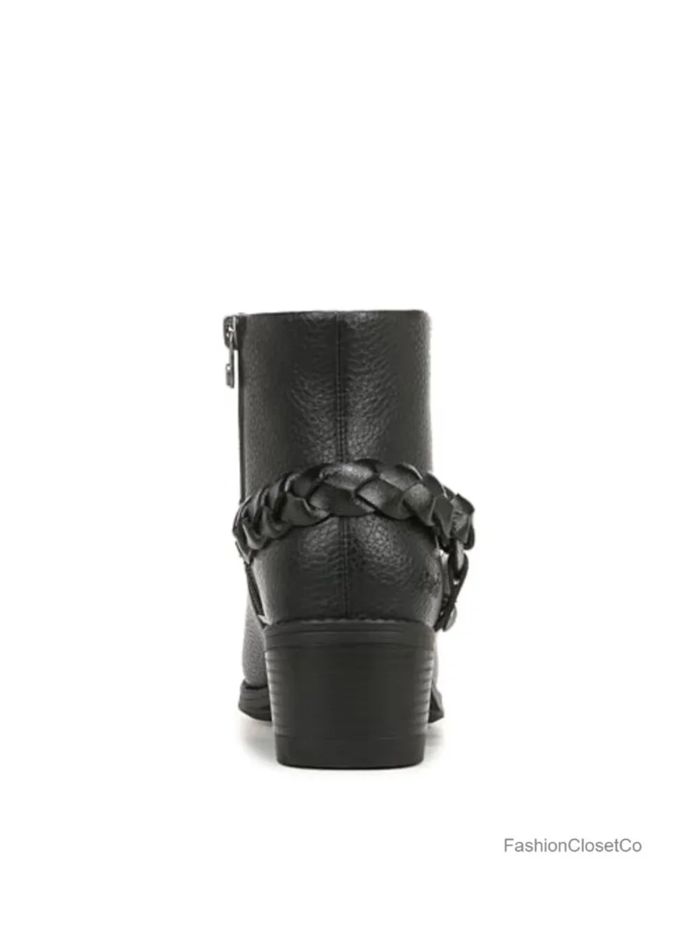 Western Ankle Bootie with Faux-Leather Upper, Block Heel, Zip Closure